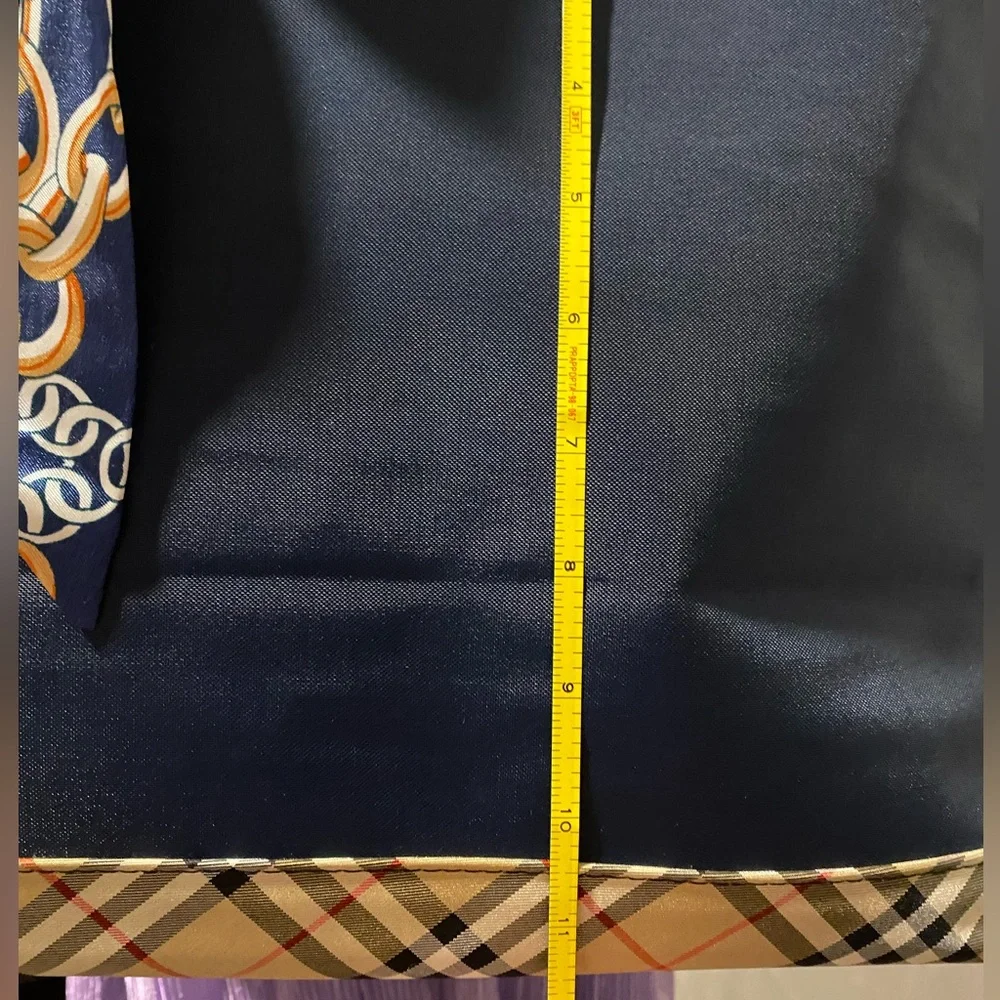 Burberry Navy Tote with Chain-Print Scarf Accent